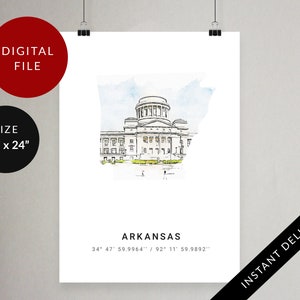 Arkansas Karte Minimalistisches Poster, AR, Usa Digitaldruck, druckbare Reise Wandkunst