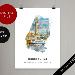 Hoboken Wall Art, New Jersey, Map Minimalist Poster, NJ, United States State Digital Print, Printable Travel Art