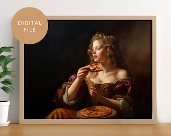 Slice and Sophistication, Altered Art, Vintage Poster, Maximalist Wall Art, Renaissance Painting, Funny Gift, Eclectic, Food lover