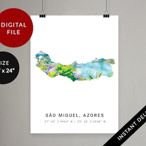 Sao Miguel Wall Art, Açores, Ponta Delgada, Carte Affiche Minimaliste, Portugal Impression Numérique, Art de voyage imprimable