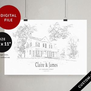 Impression de portrait de maison personnalisée, croquis, pendaison de crémaillère, cadeau de déménagement de maison neuve, cadeau personnalisé, imprimable