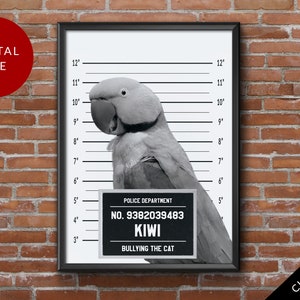 Custom Mugshot Pet Portrait Personalized, Funny Bird Gift, Criminal Parrot, Parakeet Prisoner, Digital File
