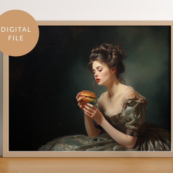Barock Burger, veränderte Kunst, Vintage Poster, Maximalist Wandkunst, Renaissance Malerei, lustiges Geschenk, eklektisch, Food lover