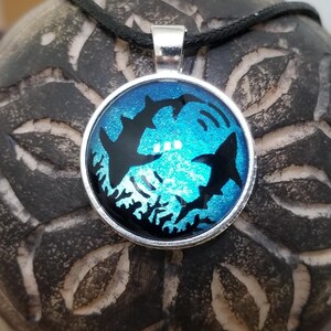 shark pendant, hand painted, shark necklace, handpainted jewerly, glass bezel pendant, handmade necklace, shark jewelry