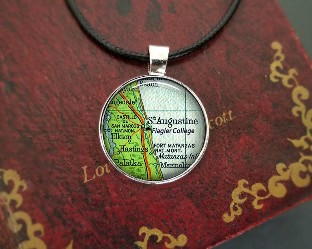 St. Augustine Map, St. Augustine Inspired, Glass Pendant, St. Augustine
