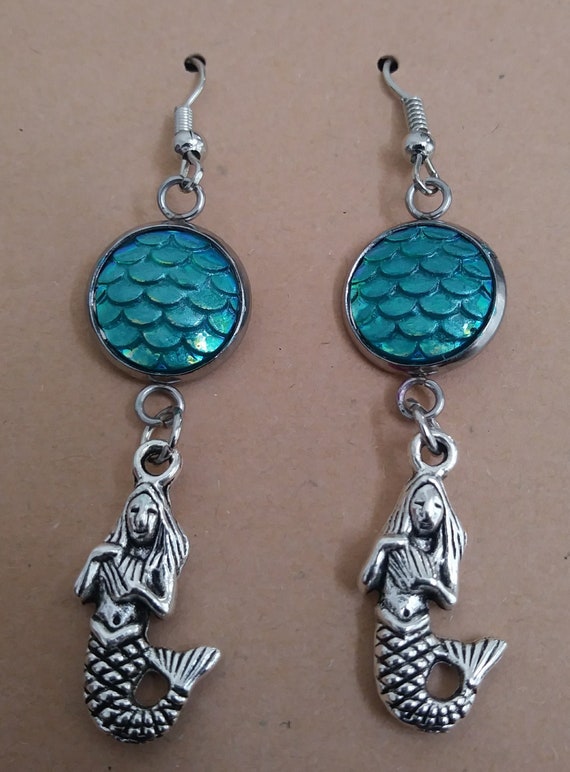 Mermaid Earrings, Mermaid Jewelry, Mermaid Gifts, Hand Painted