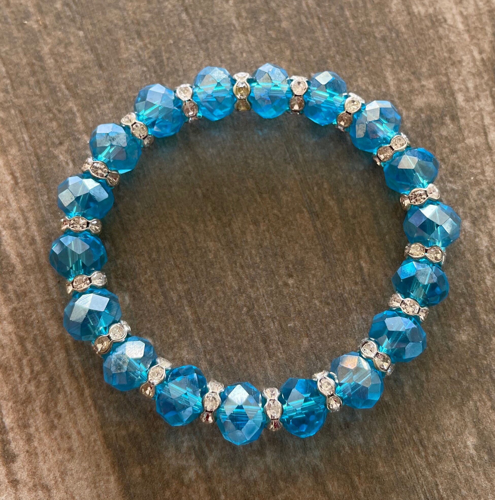 Blue Crystal Beaded Stretch Bracelet Etsy Australia