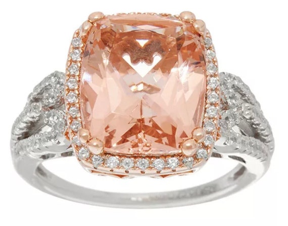 Diamonique and Simulated Morganite Sterling Ring Size 6 Etsy