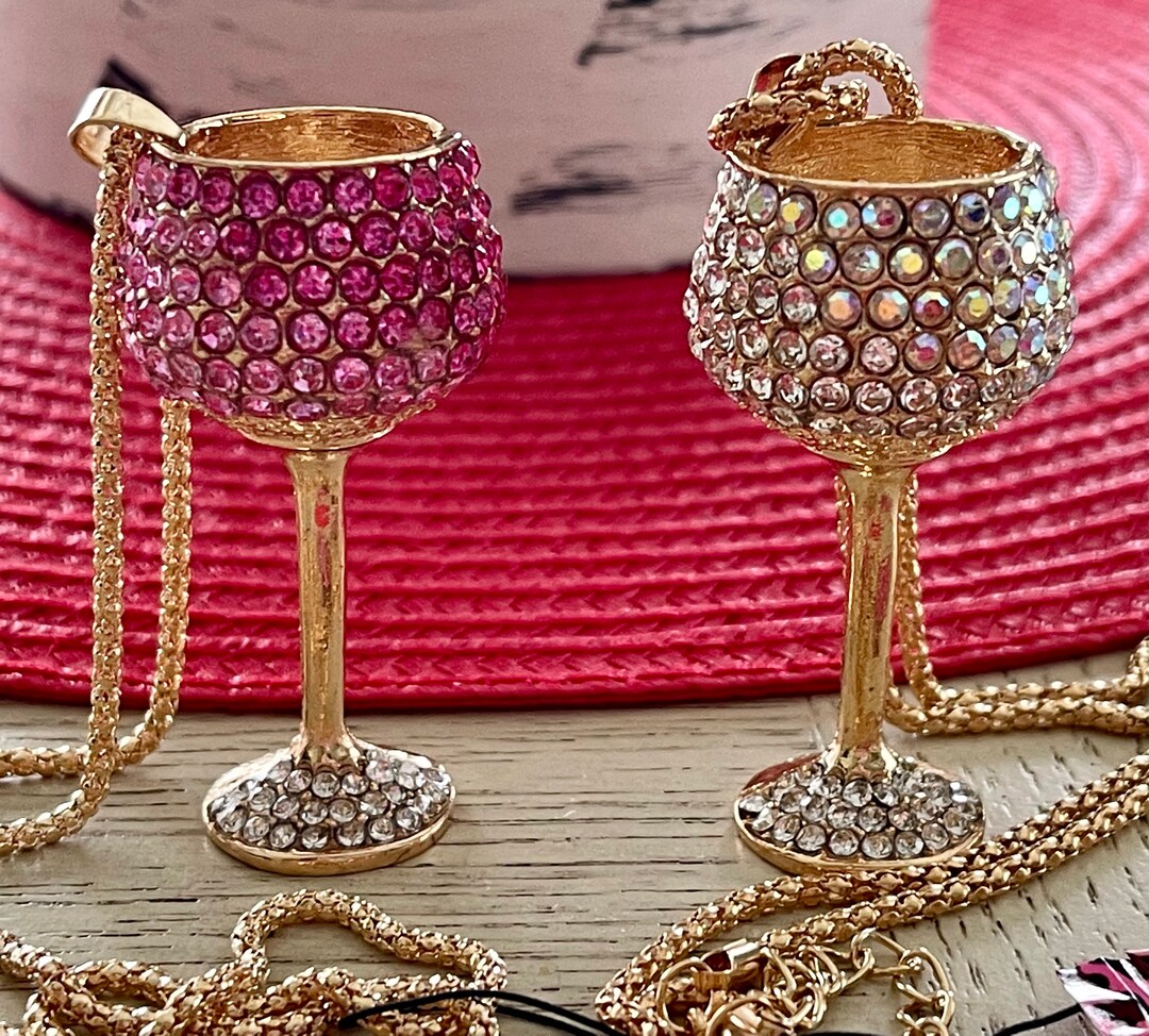 Rhinestone Wine Glass Pendant by Betsey Johnson Etsy