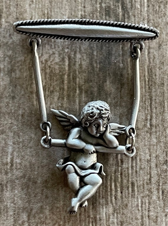 Vintage 1980s Cherub on a Swing Pin. - image 1