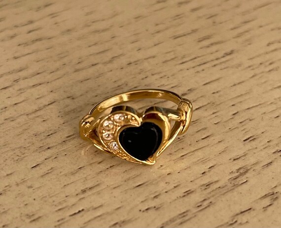 Vintage Avon Black Onyx Heart Ring With Rhinestones Etsy Australia