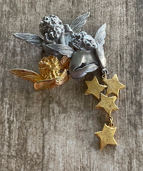 Vintage Angels Pin with Golden Stars.