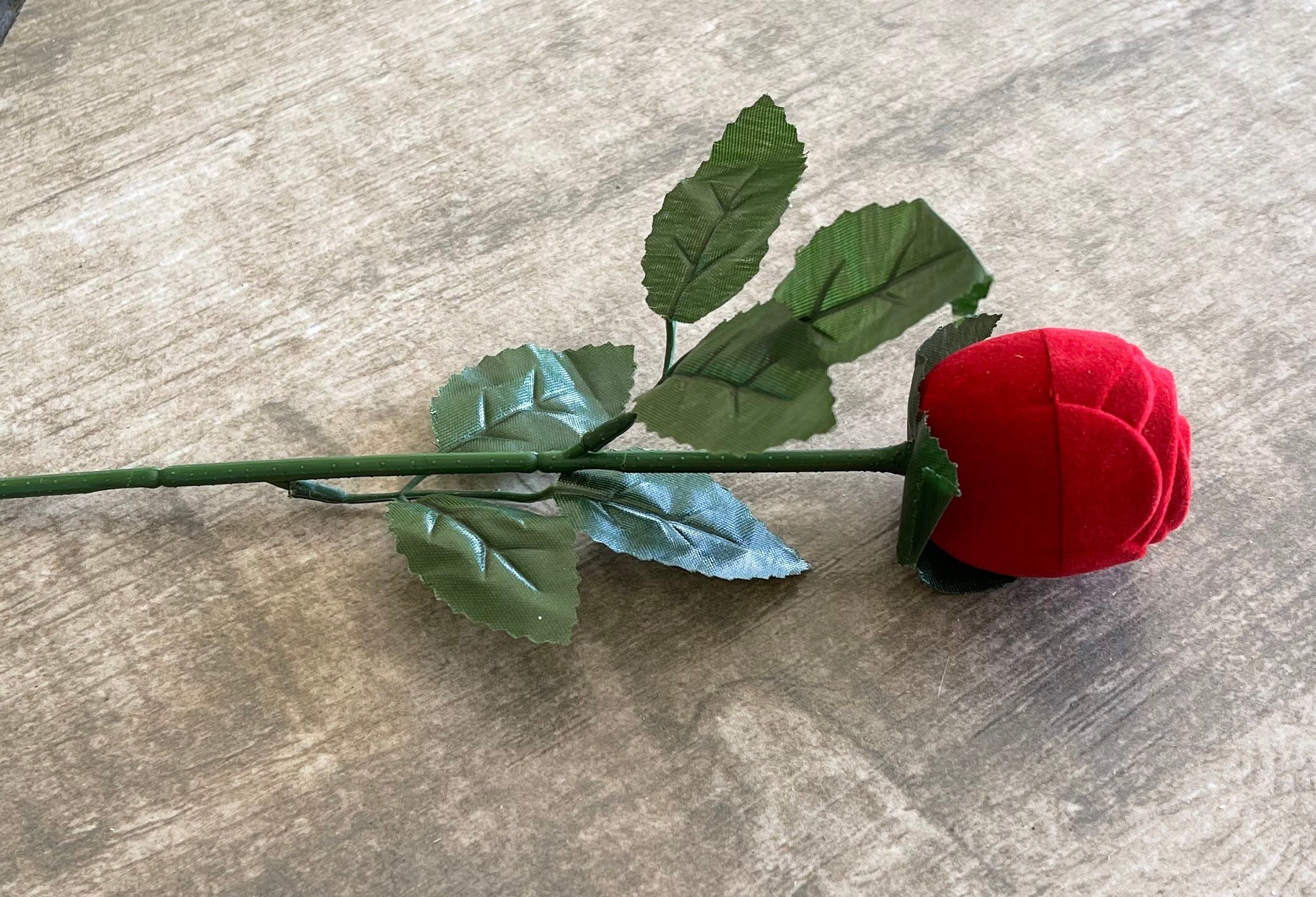 Velvet Long Stem Red Rose Ring Box Etsy