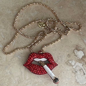 Rhinestones Red Lips with Cigarette by Betsey Johnson