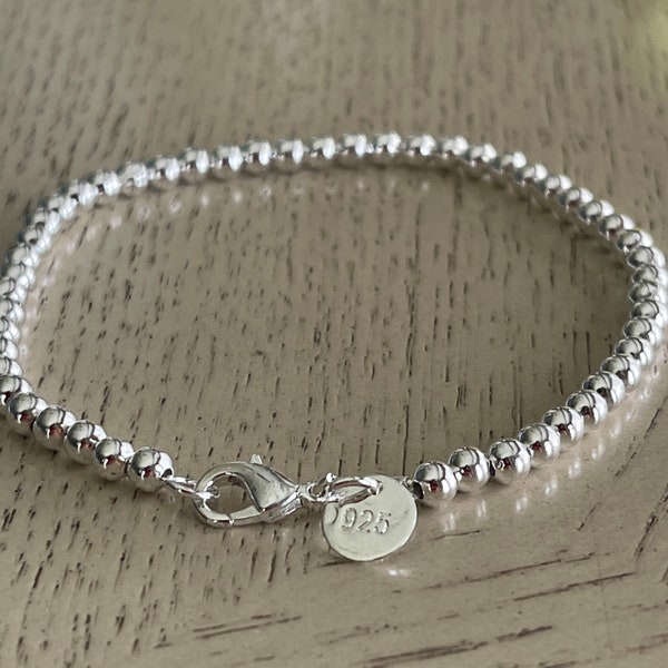 thumbnail image 2 of 925 Sterling Silver 4-6mm Bead Ball Chain Bracelet – Women’s Solid Lobster Clasp, Handmade 2 of 5