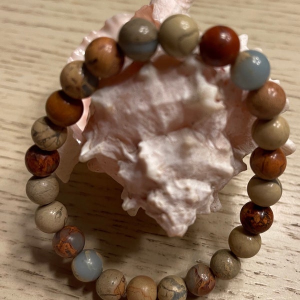 Natural African Opal Gemstone Beaded Stretch Bracelet