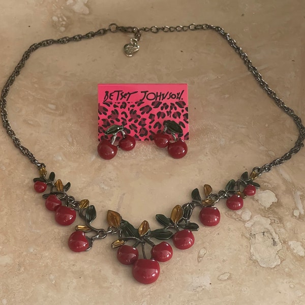 Red Cherry Necklace and Earrings Set by Betsey Johnson