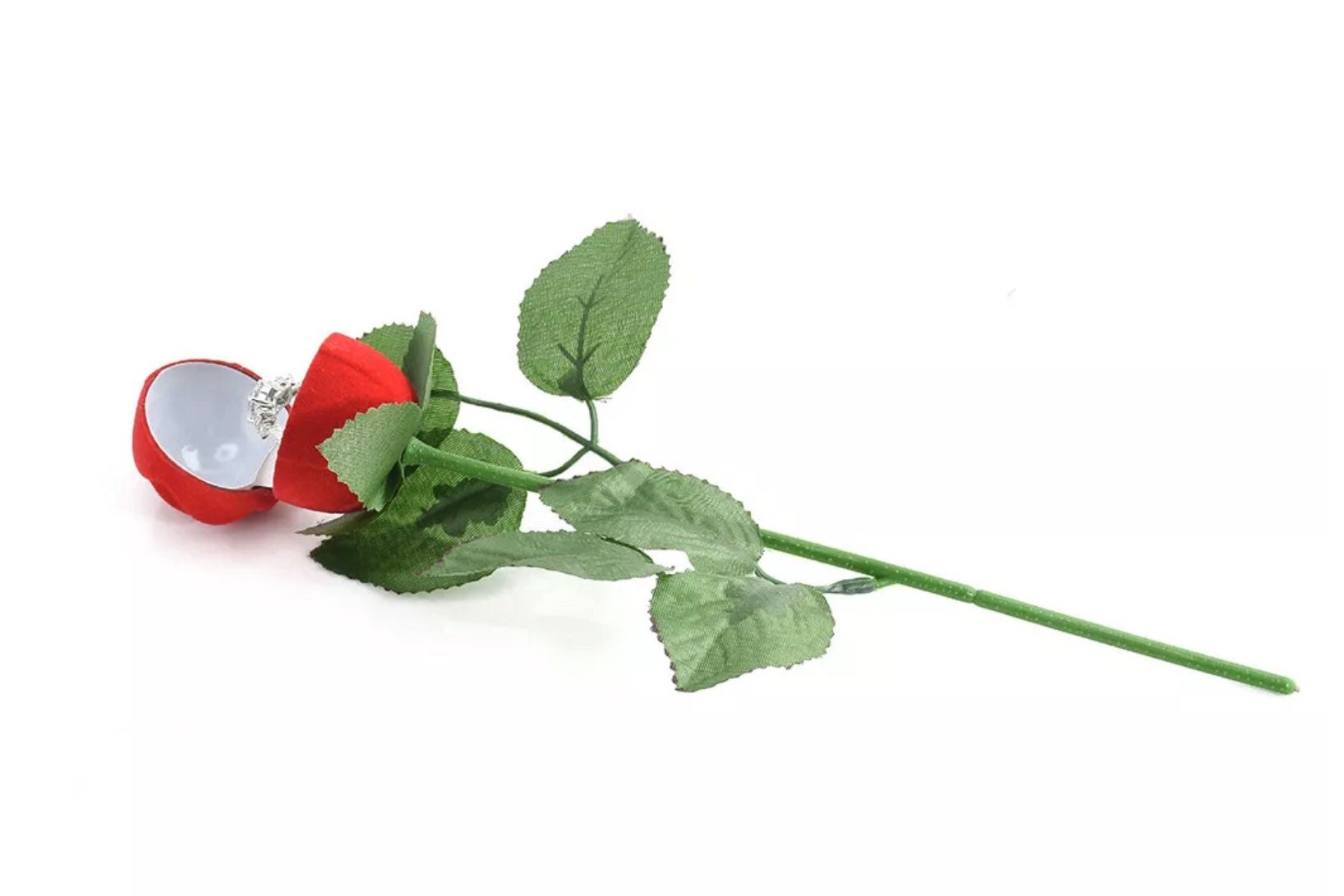 Velvet Long Stem Red Rose Ring Box Etsy