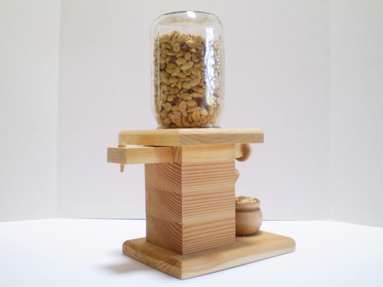 Natural Peanut Dispenser Wooden Mason Jar Candy Dispenser, Bar