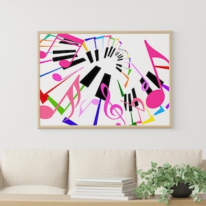 Lekfull pianoparad – Ljusa tangenter, bubblande toner | Färgglad musikrumsdekor (digital nedladdning)