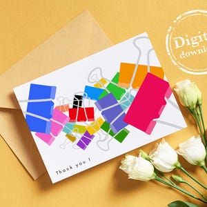 Clip Clap Danke! Spielerische Dankeskarte mit einer Auswahl an Vivid Binder Clips – Digitaler Download, Spaß für Schreibwaren Liebhaber