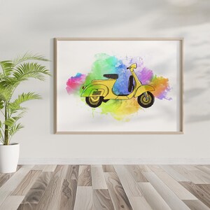 Bold & Bright – Yellow Vespa Poster | digital download poster