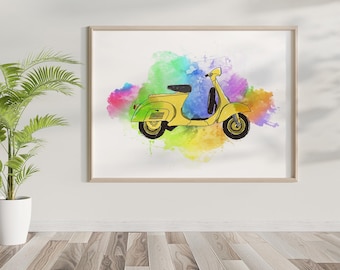Bold & Bright – Yellow Vespa Poster | digital download poster