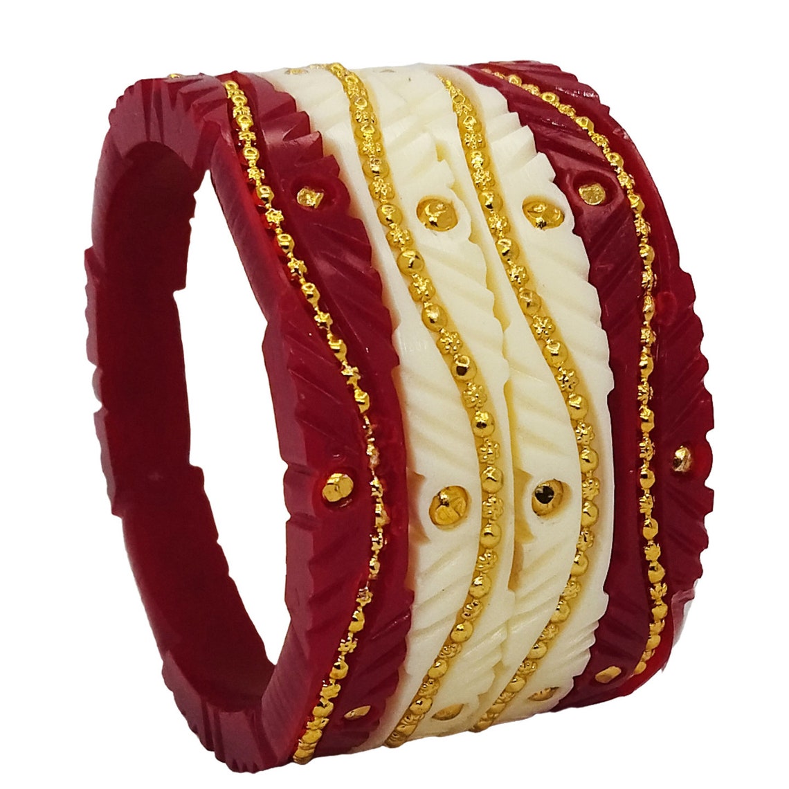 Gold Plated and Shakha Pola Bangle Set for Women set of 4 Etsy