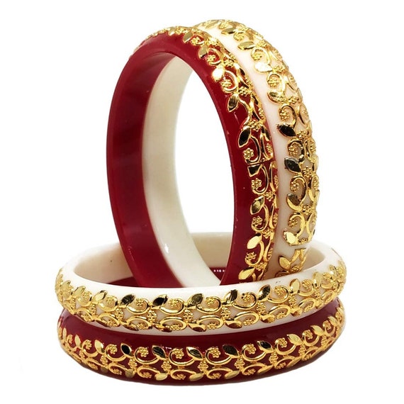 Gold Plated et Shakha Pola Bangle Set for Women Set of 4 Etsy
