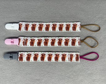 Floral Highland Cow Print Pacifier Clip