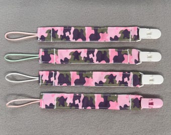Girly Camo Print Pacifier Clip