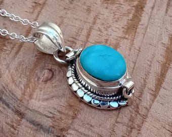 Turquoise Poison Box 925 Sterling Silver Pendant Natural Turquoise Gemstone 925 Silver Poison Box Pendant