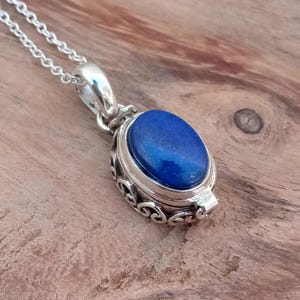 Lapis lazuli-hanger gifdoos, 925 sterlingzilveren hanger, blauwe lapis lazuli ovale edelsteen, 925-zilveren medaillon gifdoos