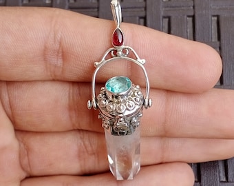 Crystal Quartz Poison Box Pendant 925 Sterling Silver Pencil Pendant Amethyst or Cubic Zirconia Gemstone – Secret Compartment Locket Jewelry