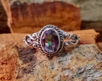 Mystic Topaz Ring: Multi-Color 925 Sterling Silver, Oval Gemstone