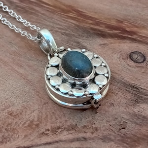 Labradorit Poison Box 925 Sterling Silber Schwarz Mondstein Oval Edelstein 925 Silber Poison Box Medaillon