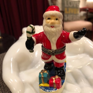 Vintage Porcelain hinged Santa box on Surfboard