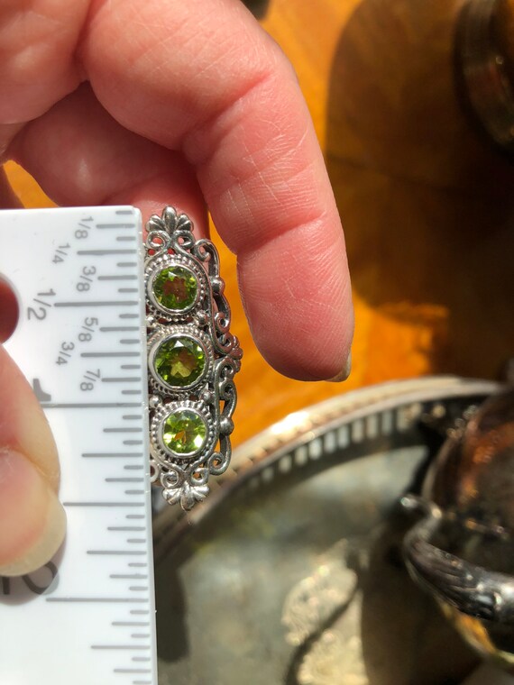 Statement Triple Stone Peridot solid Sterling Sil… - image 4