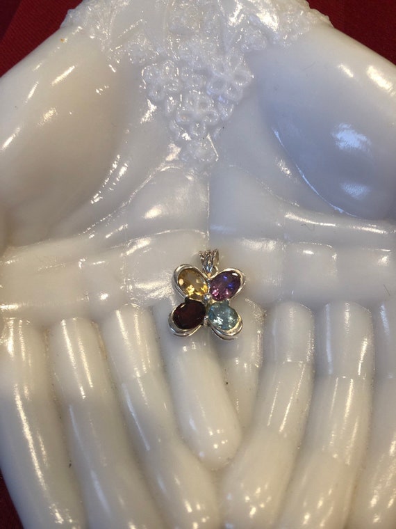 Solid 925 sterling silver 1” multi-stone gemstone… - image 2