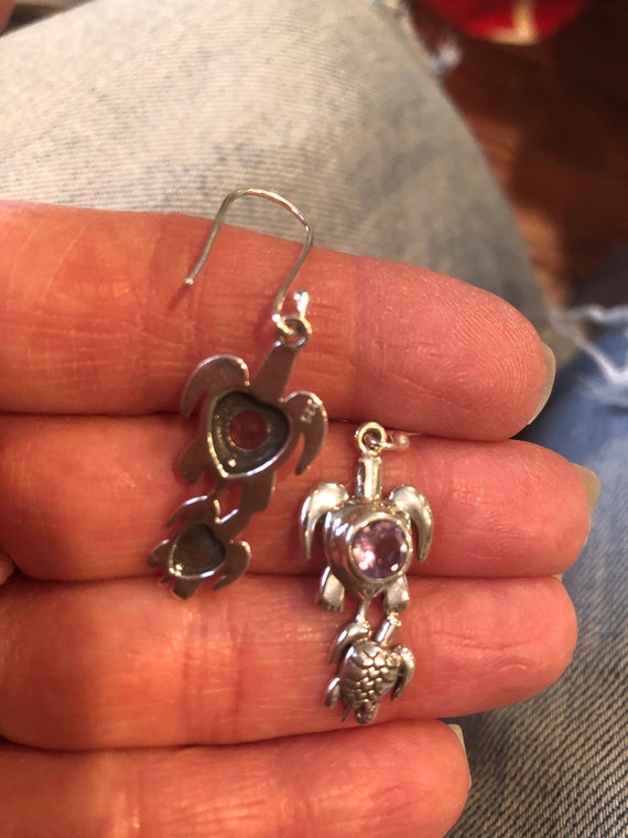 Solid 925 Sterling Silver Sea Turtle Amethyst Dan… - image 7