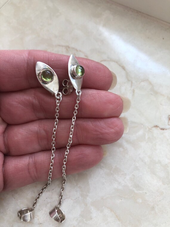 Gemstone solid Sterling Silver Studs with Chained… - image 5