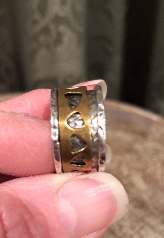 1990’s solid Sterling Silver and Copper heart spi… - image 1