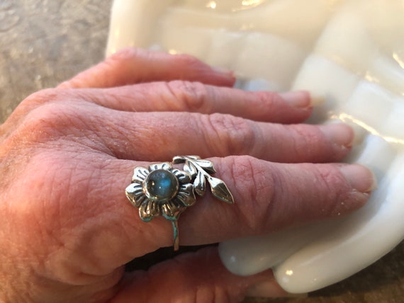 Solid Sterling Silver Floral Labradorite Wrap-loo… - image 1