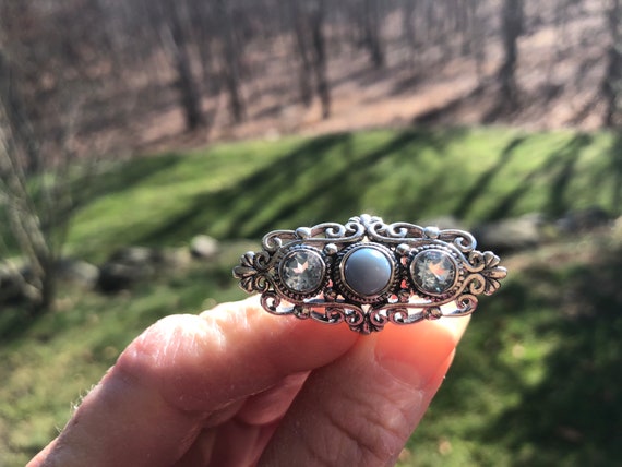 Statement Three Stone Ring, Blue Topaz, Owyhee Op… - image 3