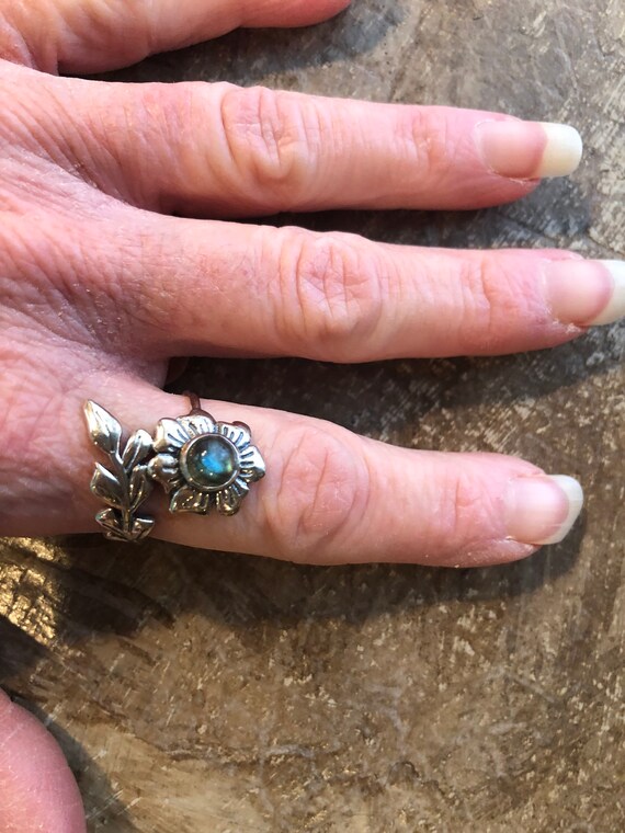 Solid Sterling Silver Floral Labradorite Wrap-loo… - image 5