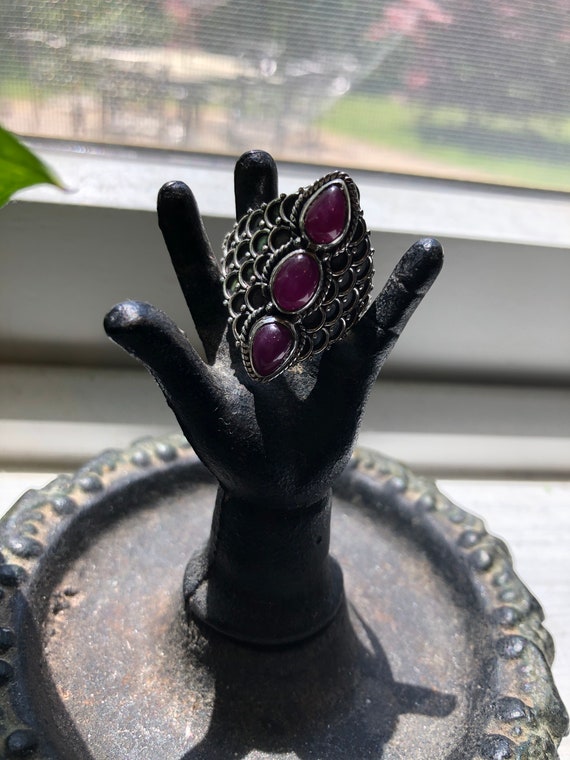 Ruby Statement 3 stone RIng, size 9, solid sterli… - image 7