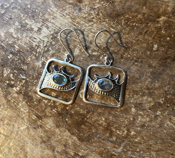 Solid Sterling Silver Labradorite gemstone drop d… - image 1