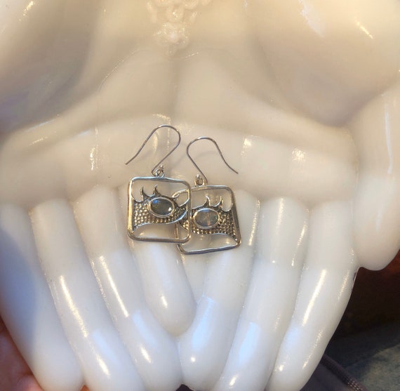 Solid Sterling Silver Labradorite gemstone drop d… - image 2