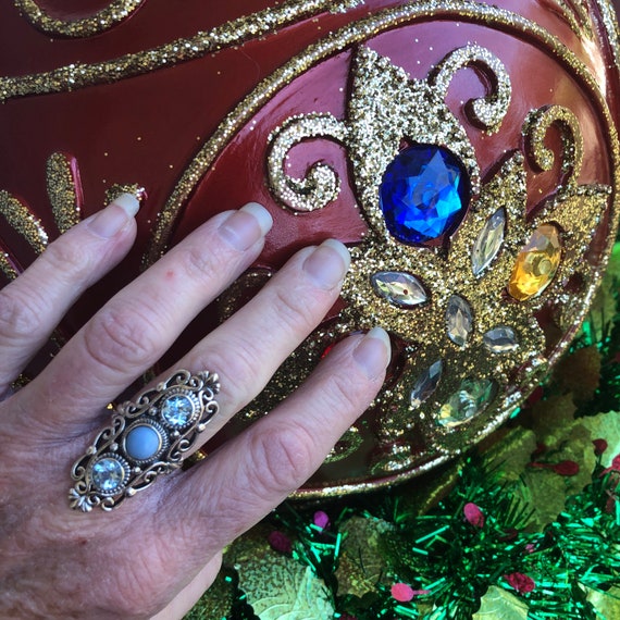 Statement Three Stone Ring, Blue Topaz, Owyhee Op… - image 7