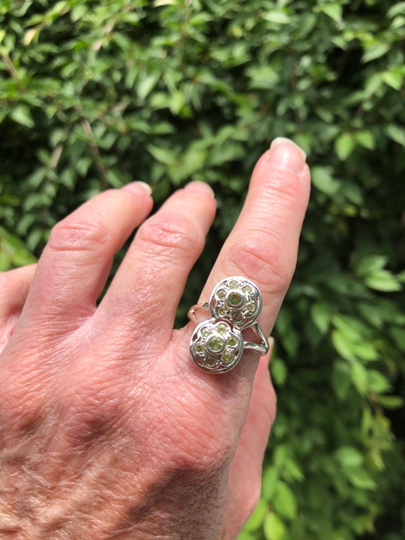 Peridot Double Flower Ring, solid sterling silver… - image 5